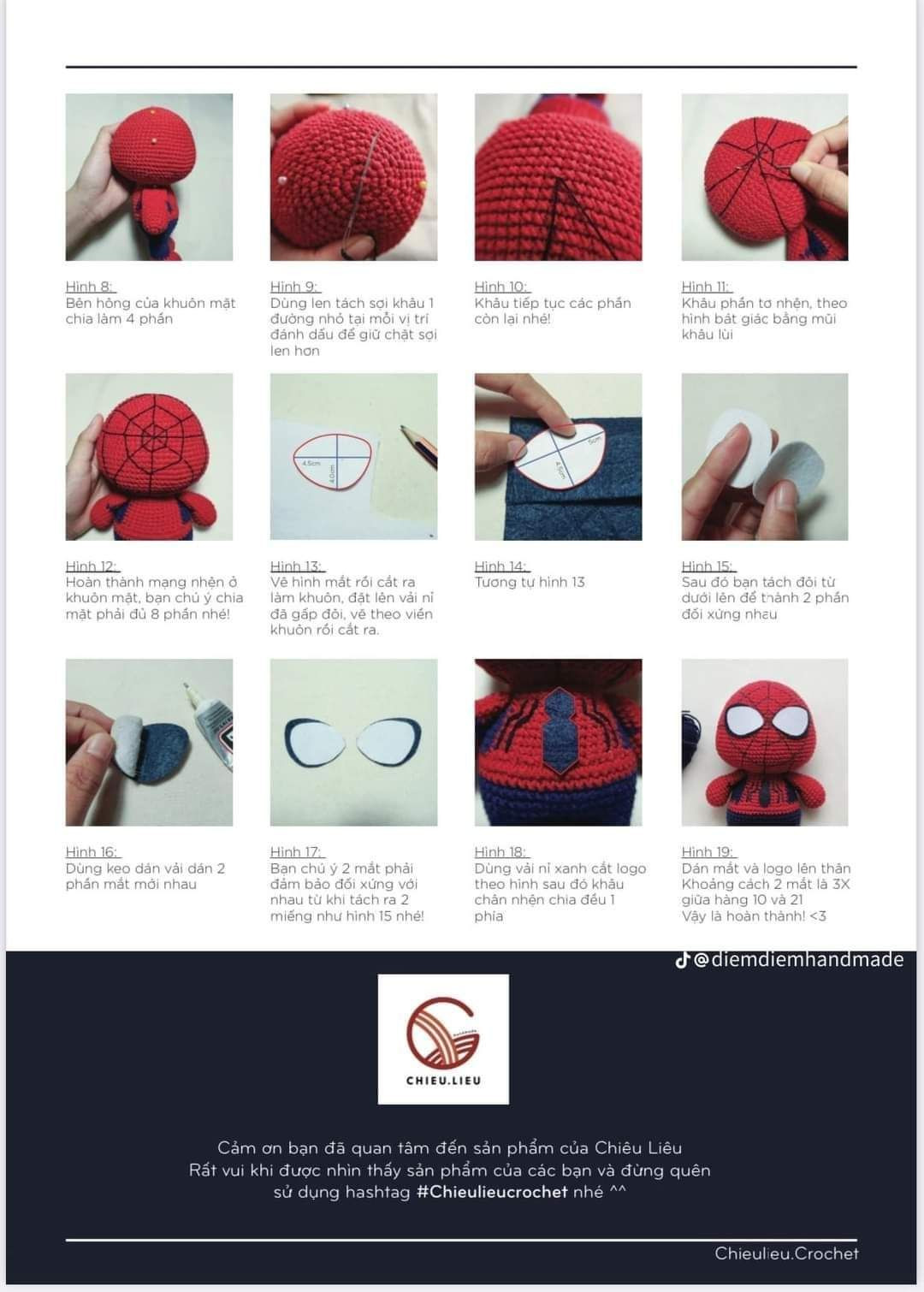 Hướng dẫn chi tiết cách móc búp bê Spider Man màu đỏ xanh