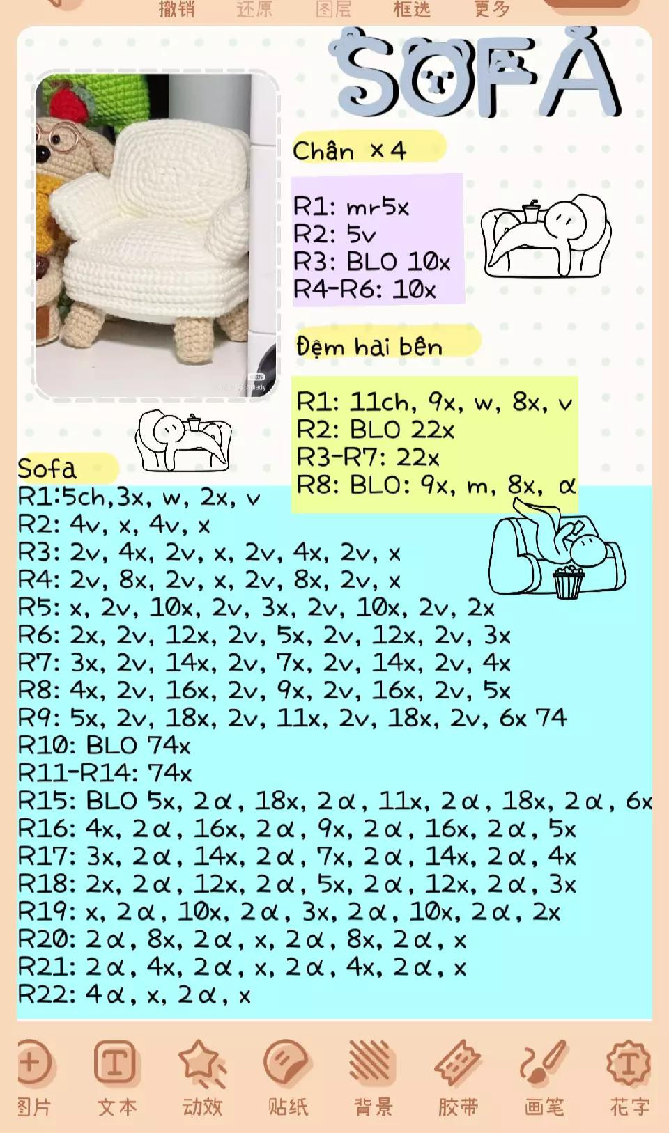 Hướng dẫn chi tiết cách móc ghế sofa búp bê màu vàng và trắng dễ thương