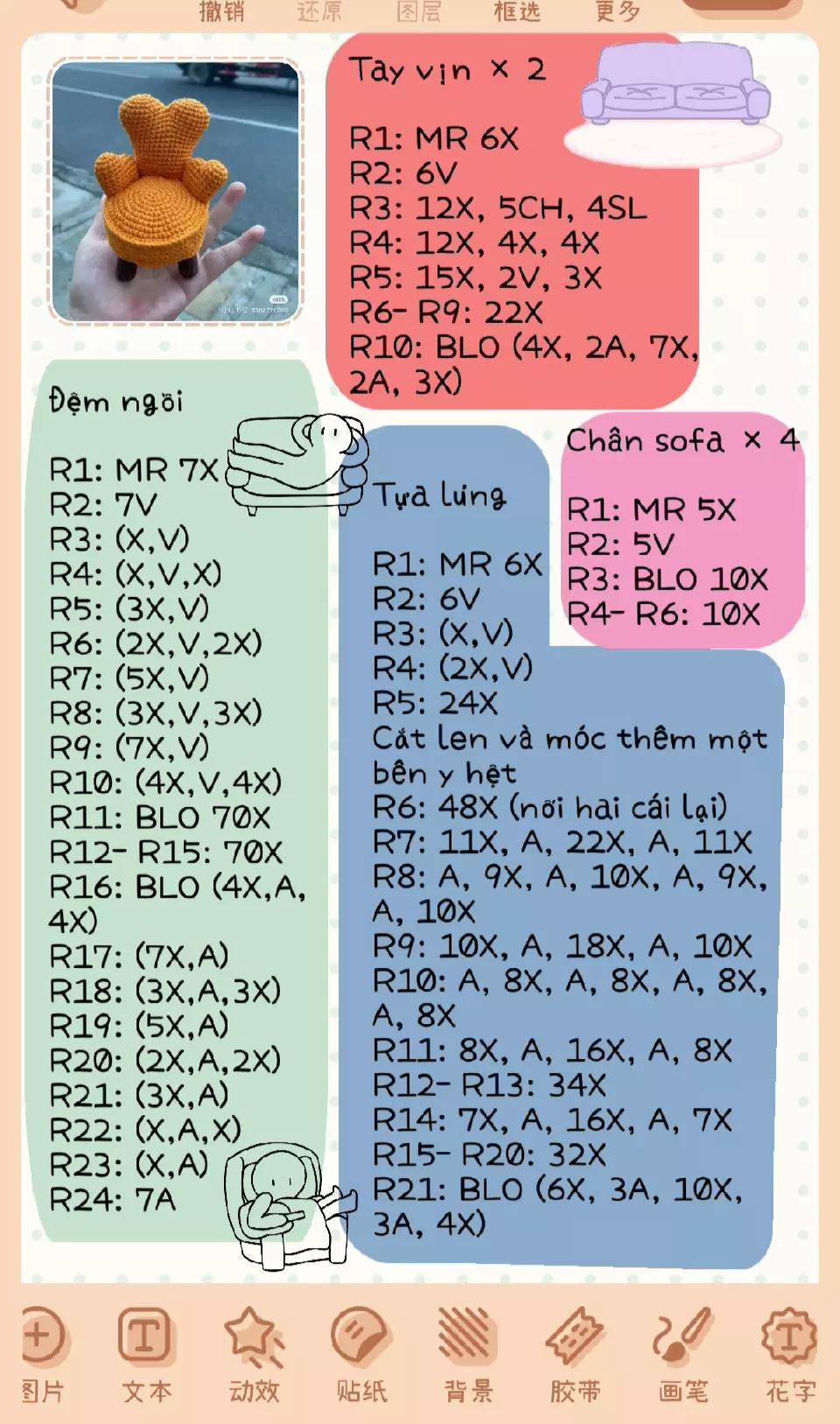 Hướng dẫn chi tiết cách móc ghế sofa búp bê màu vàng và trắng dễ thương