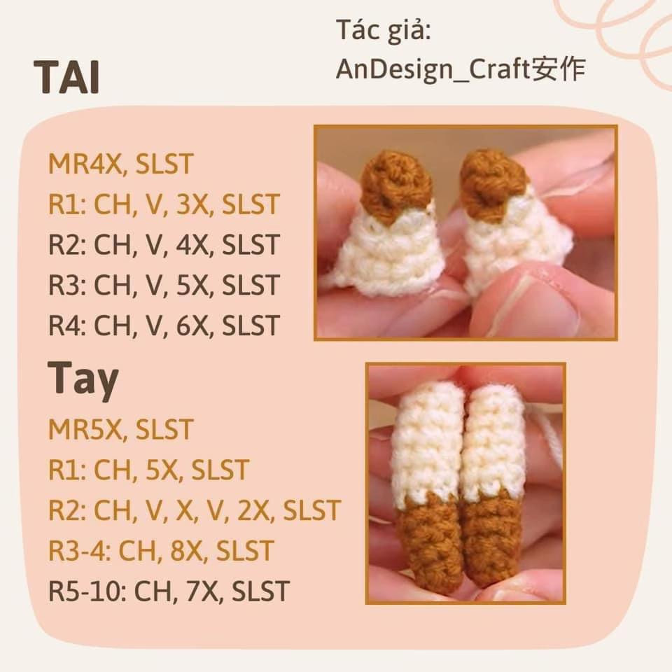 Hướng dẫn chi tiết cách móc len búp bê mèo Yukichi đen và trắng theo từng phần