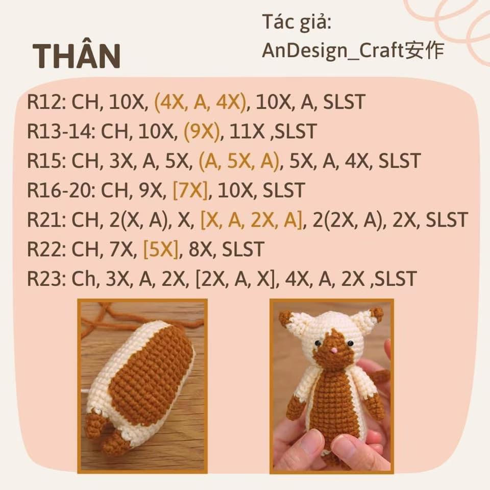 Hướng dẫn chi tiết cách móc len búp bê mèo Yukichi đen và trắng theo từng phần