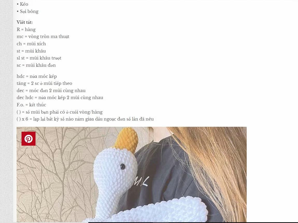 Hướng dẫn chi tiết cách móc len búp bê ngỗng Amigurumi màu trắng vàng dễ thương