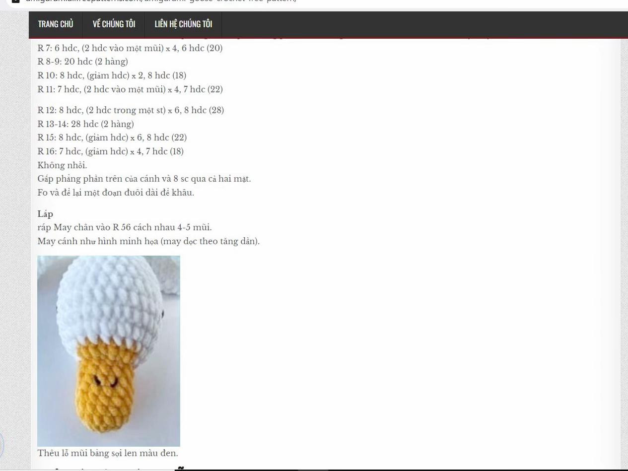 Hướng dẫn chi tiết cách móc len búp bê ngỗng Amigurumi màu trắng vàng dễ thương