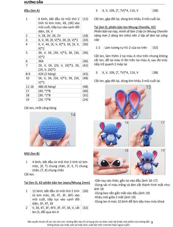 Hướng dẫn chi tiết cách móc len búp bê Stitch dễ thương với các màu sắc khác nhau