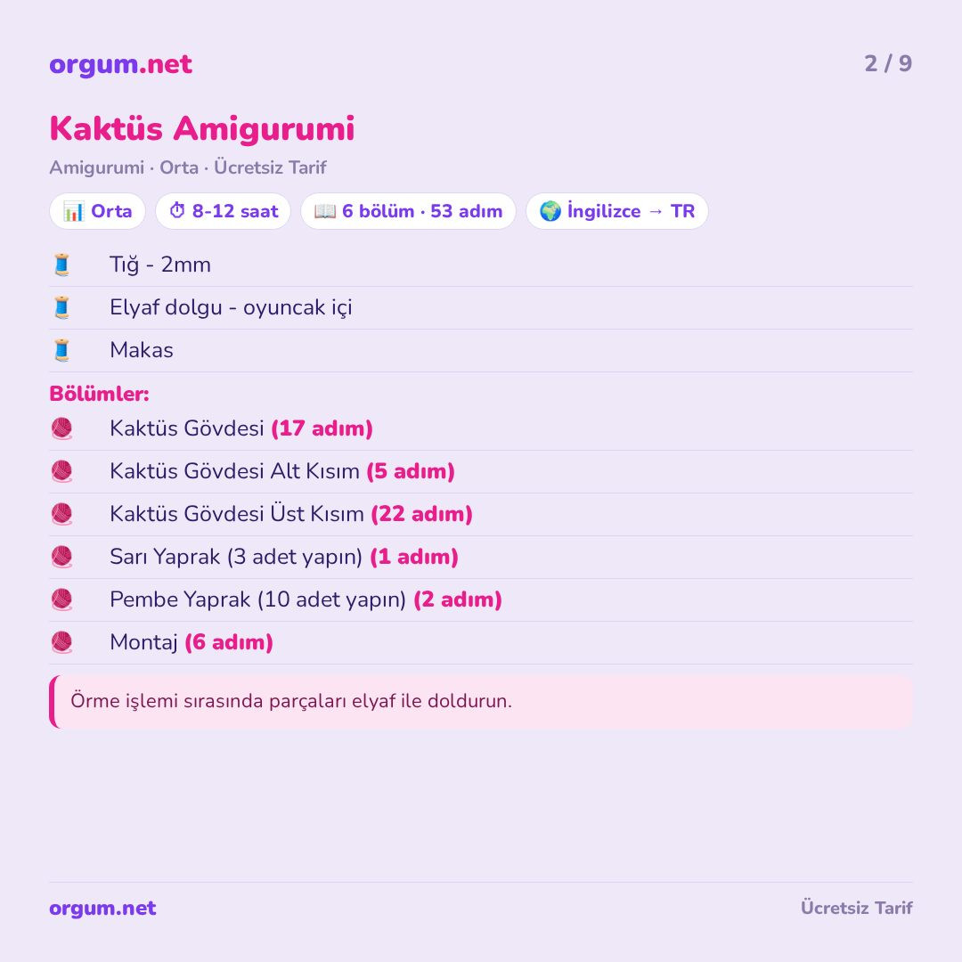 Hướng dẫn chi tiết cách móc len búp bê xương rồng Kaktüs Amigurumi dễ thương với hoa màu hồng và vàng