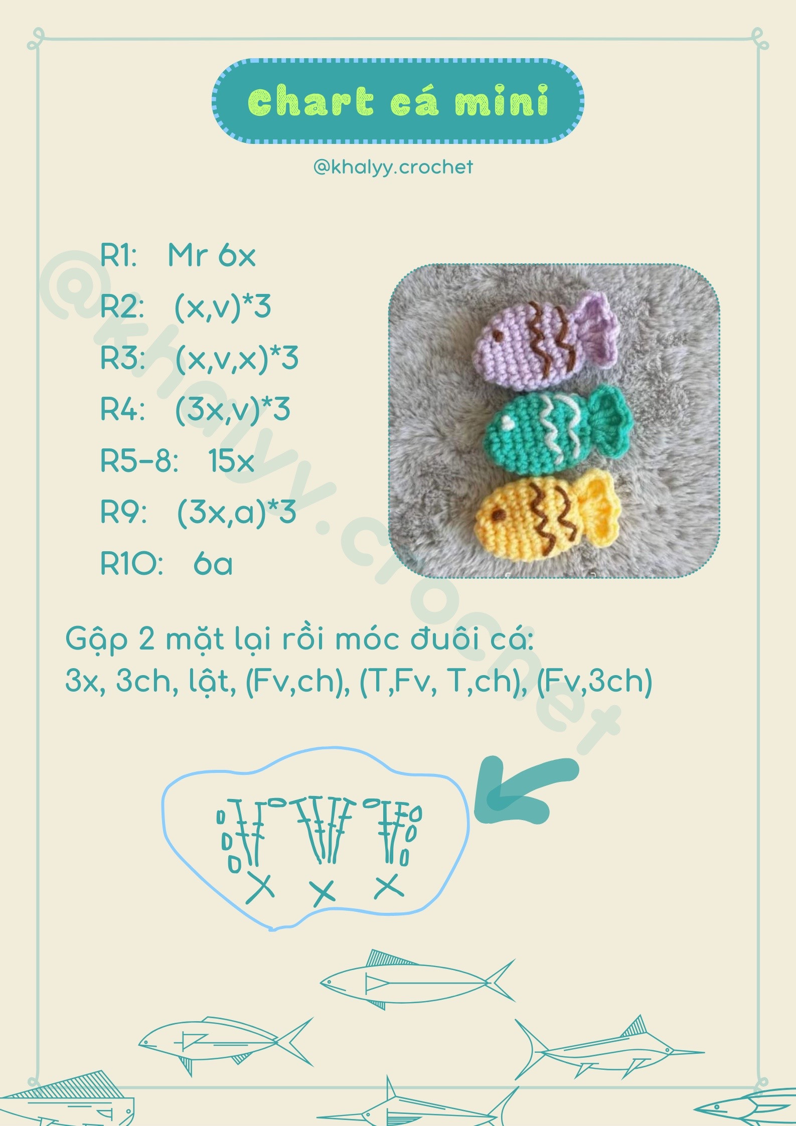 Hướng dẫn chi tiết cách móc len cá mini nhiều màu sắc