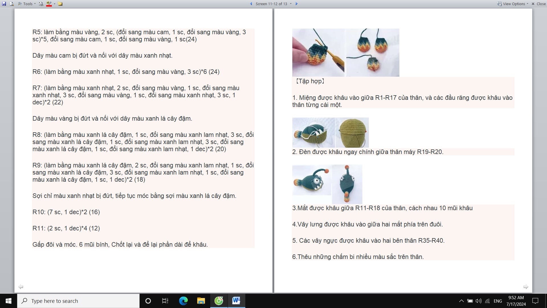 Hướng dẫn chi tiết cách móc len con cá mập dễ thương màu xanh và xanh lá cây