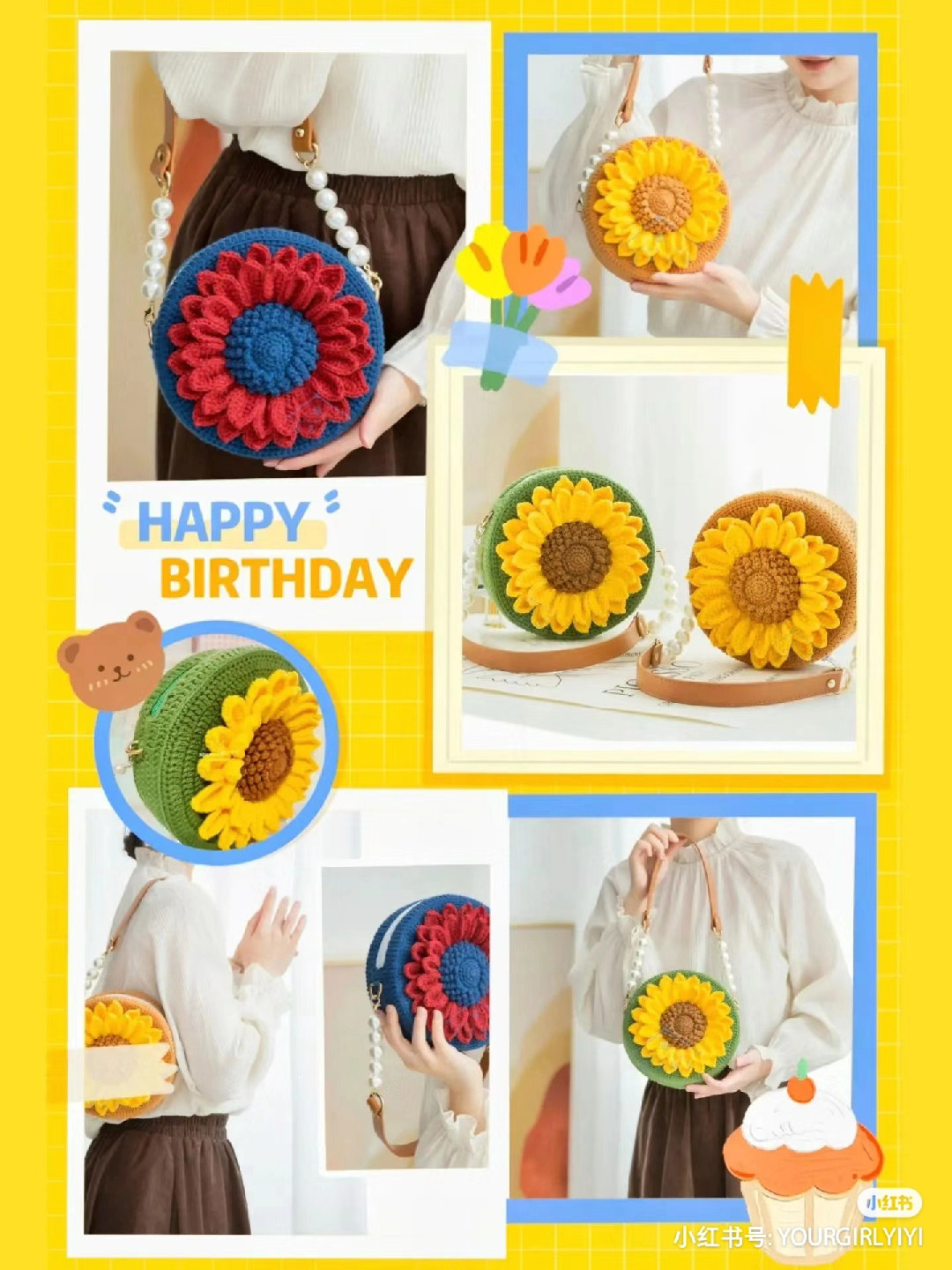 Hướng dẫn chi tiết cách móc len túi hình hoa hướng dương 3D với nhiều màu sắc