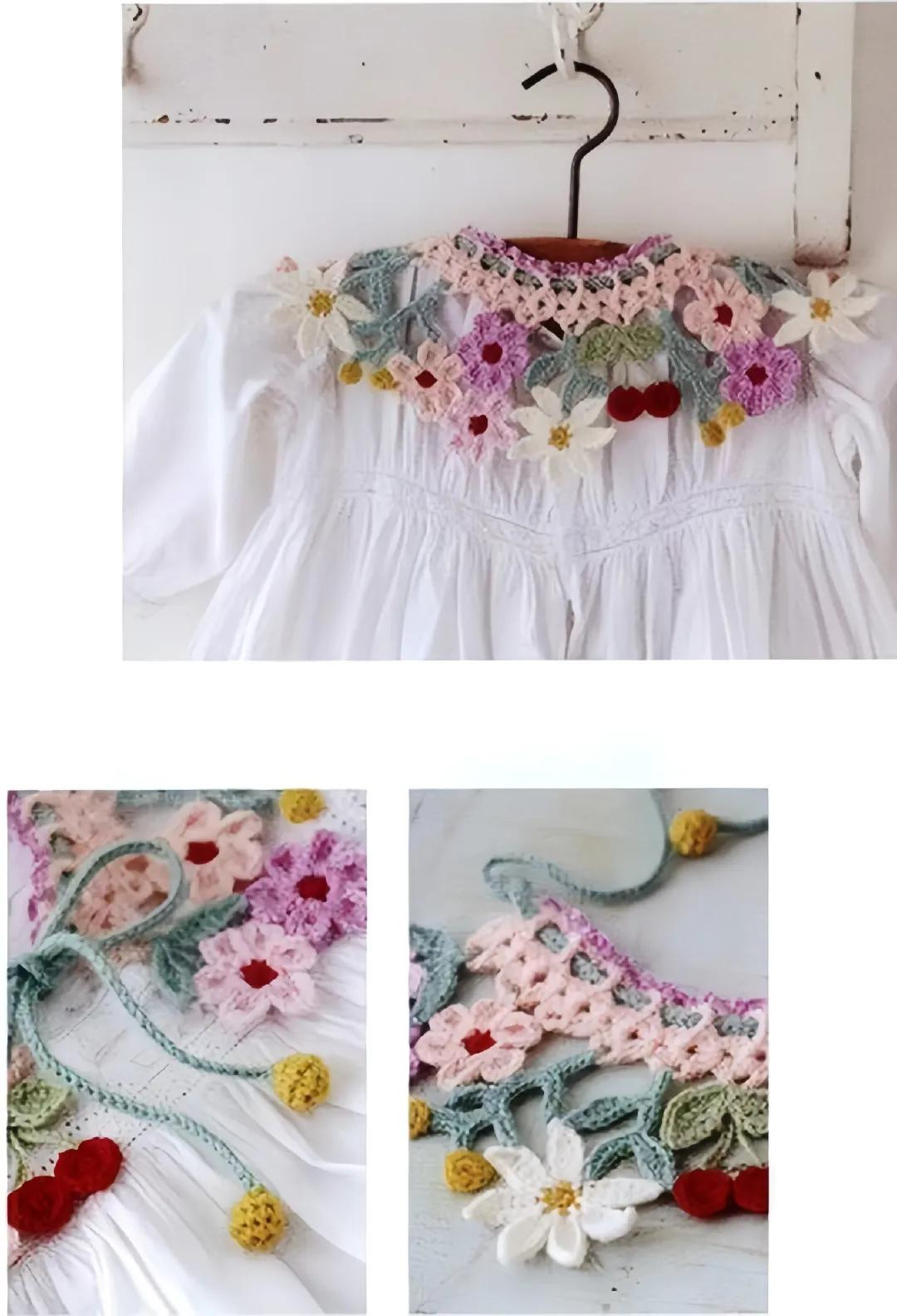 Hướng dẫn chi tiết cách móc len yếm cổ hoa nhí kết hợp quả anh đào màu pastel