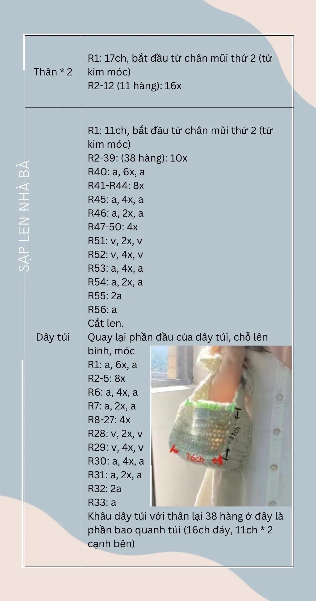 Hướng dẫn chi tiết cách móc túi len xanh cốm và túi tote lưới màu kem