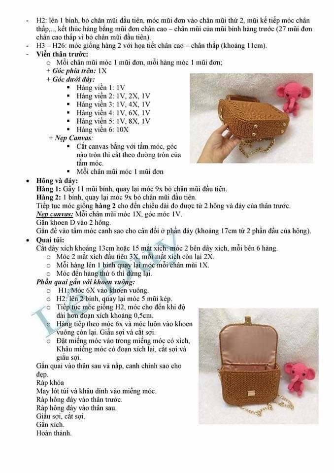 Hướng dẫn chi tiết cách móc túi mini phối canvas