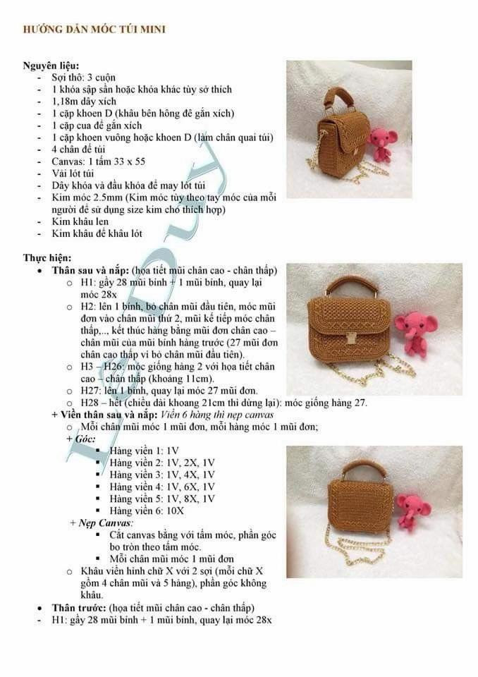 Hướng dẫn chi tiết cách móc túi mini phối canvas
