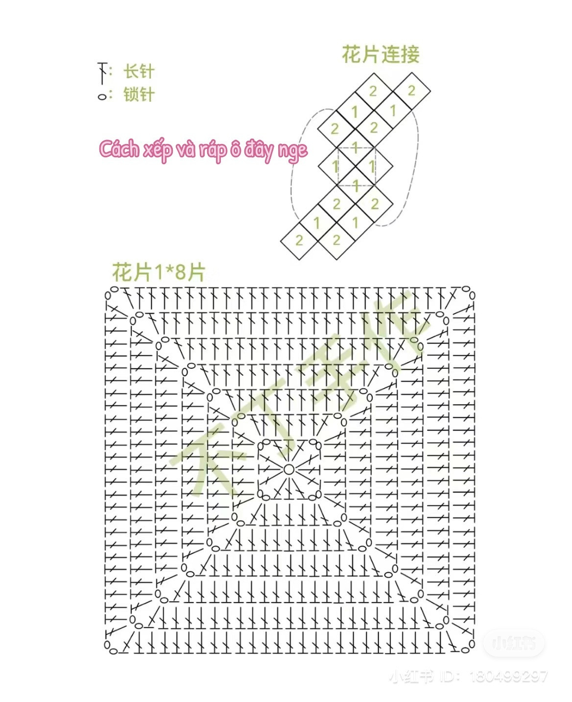 Hướng dẫn chi tiết cách móc túi tote màu trắng từ 16 ô vuông, sử dụng sợi dệt và kèm theo bảng chart