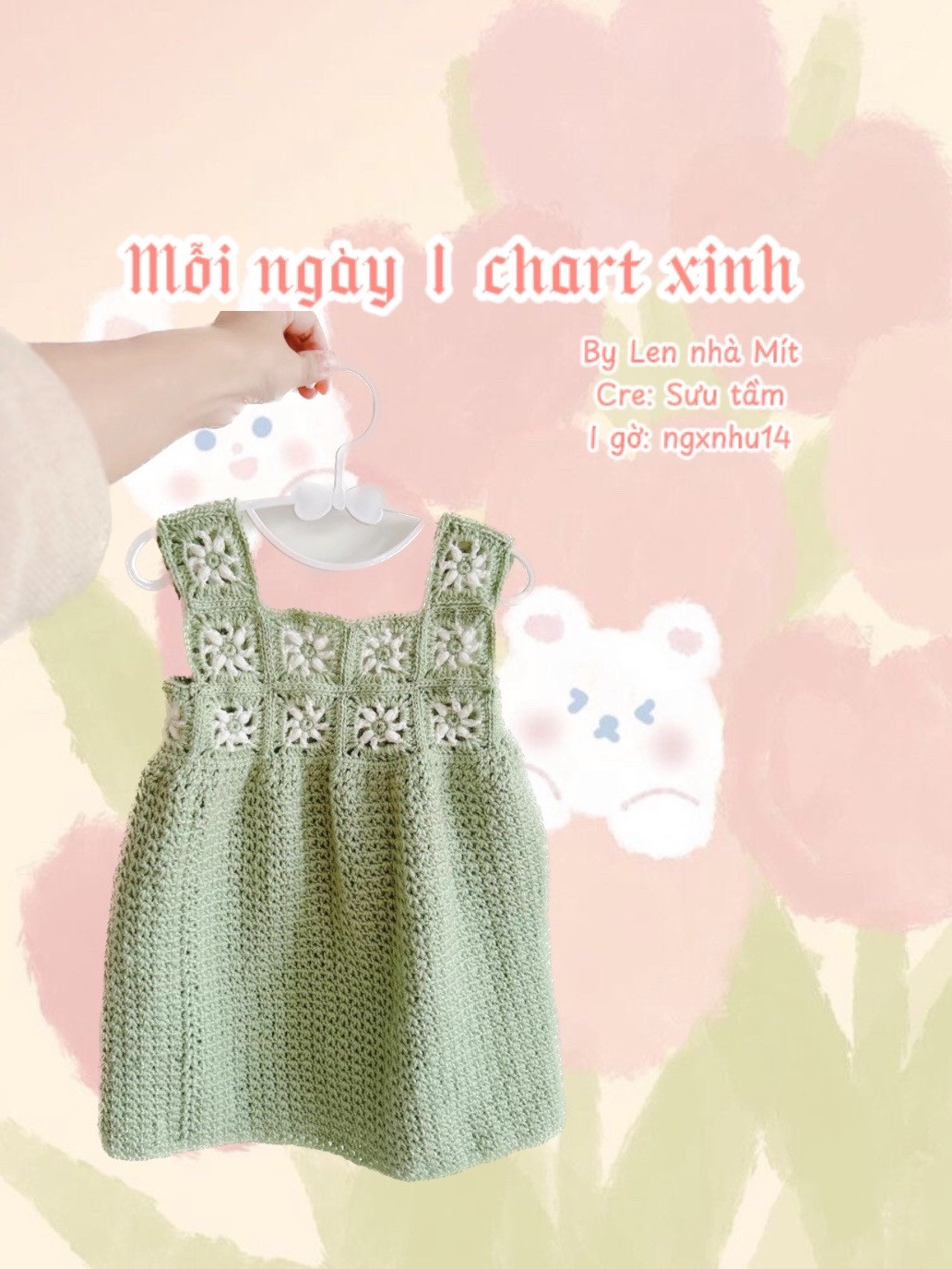 Hướng dẫn chi tiết cách móc váy liền hoa màu xanh lá