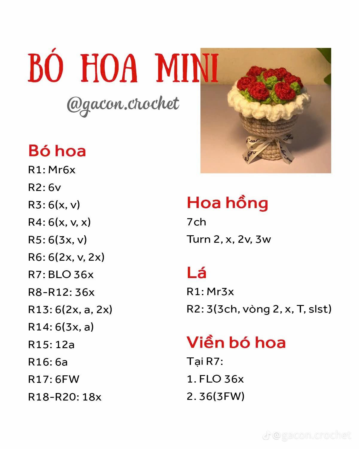 Hướng dẫn chi tiết móc bó hoa hồng mini