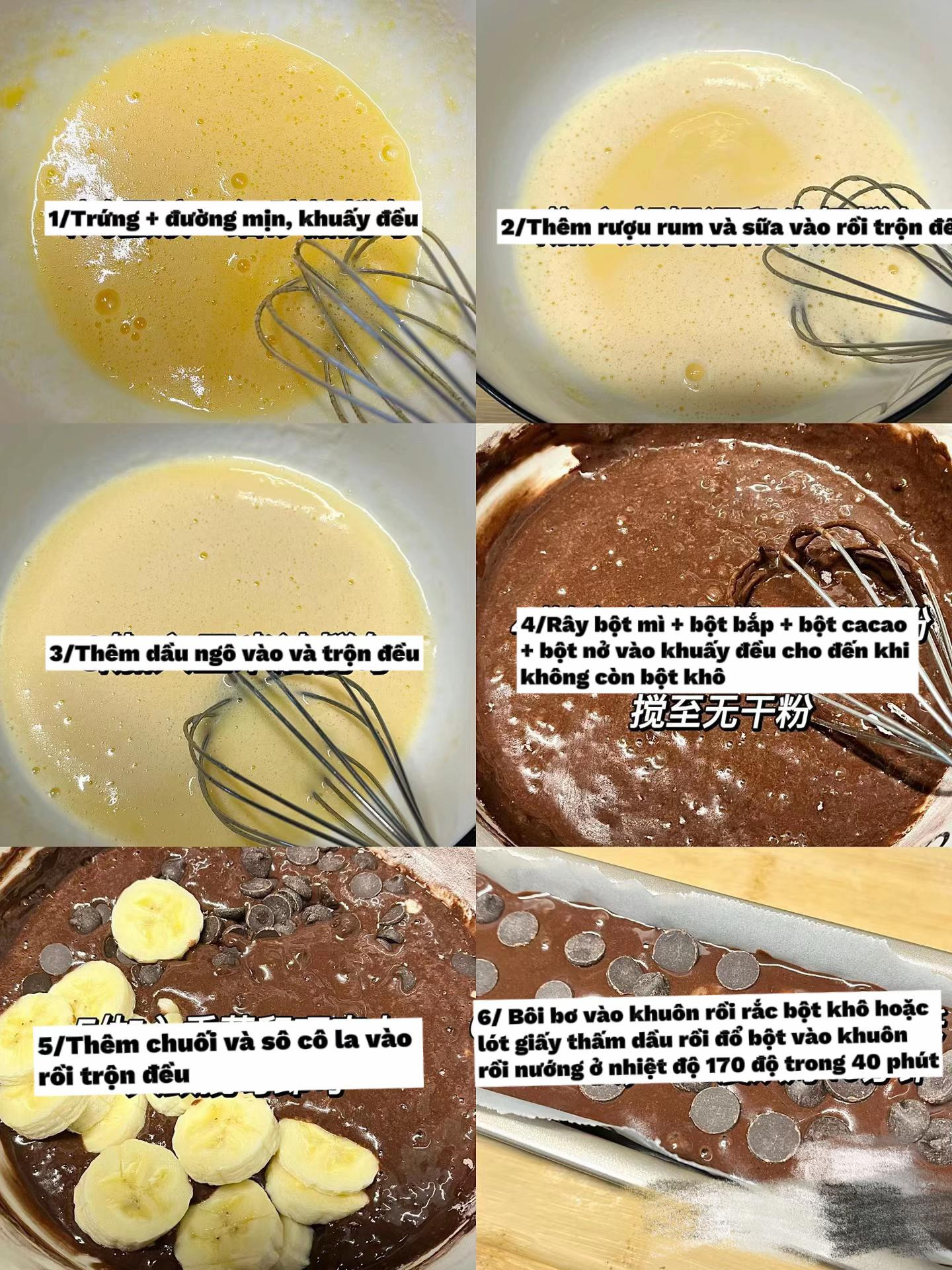 Hướng dẫn làm bánh chuối sô cô la (Banana Chocolate Cake) với rượu rum và chocolate chips