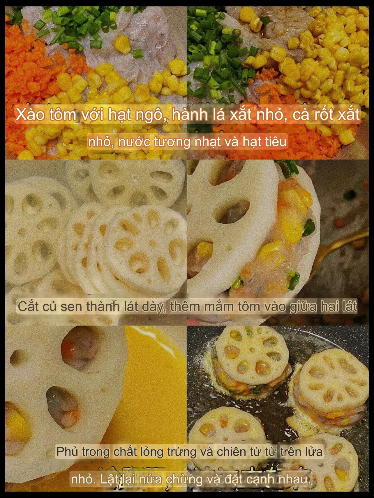 Hướng dẫn làm bánh củ sen chiên nhân tôm, ngô và hành lá