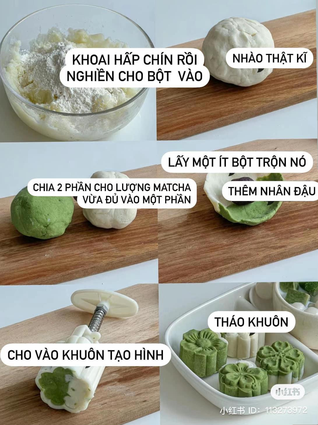 Hướng dẫn làm bánh dẻo khoai tây nhân đậu xanh và trà xanh matcha