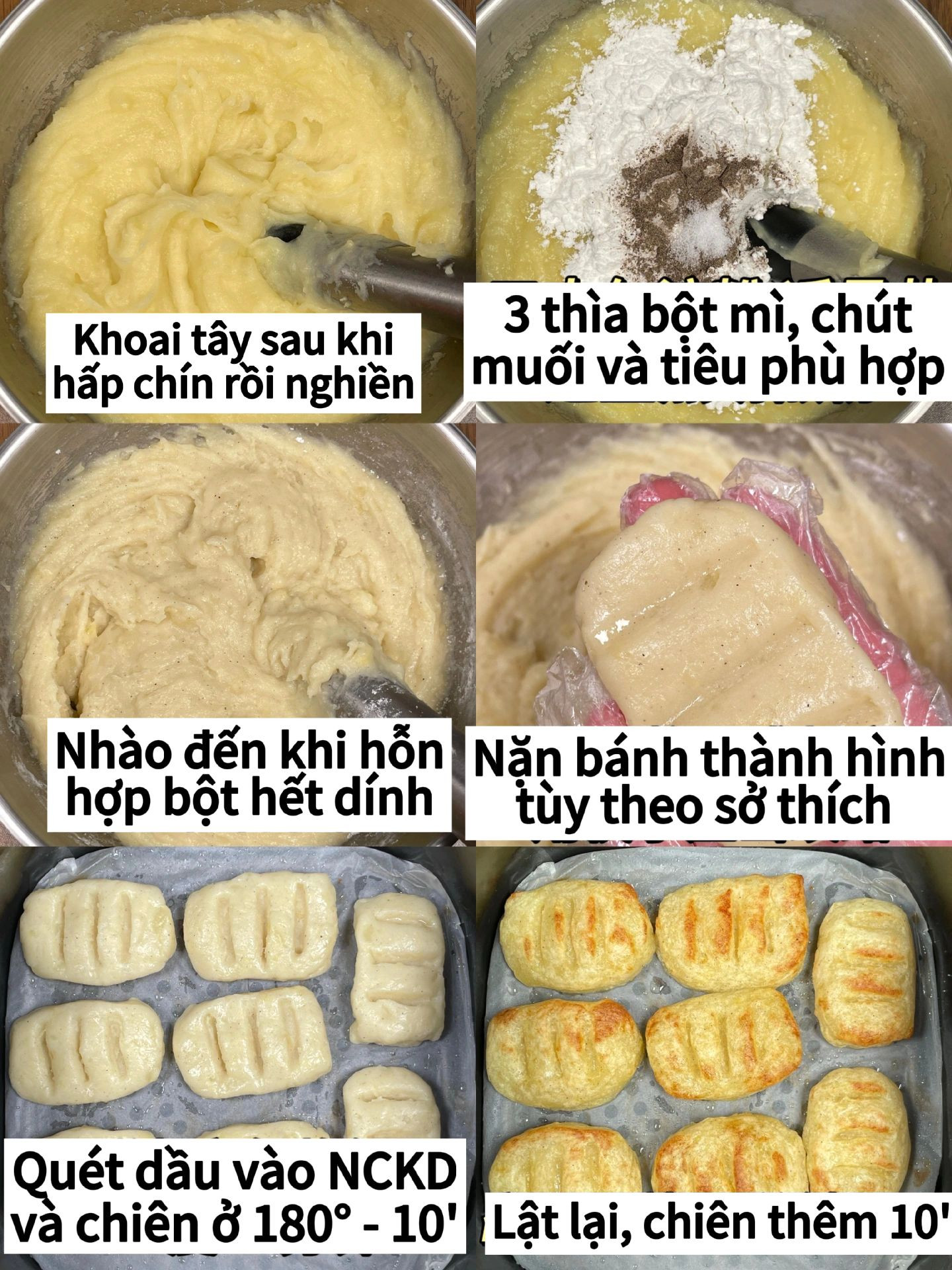 Hướng dẫn làm bánh khoai tây chiên giòn, vàng ruộm thơm ngon với bột mì và gia vị