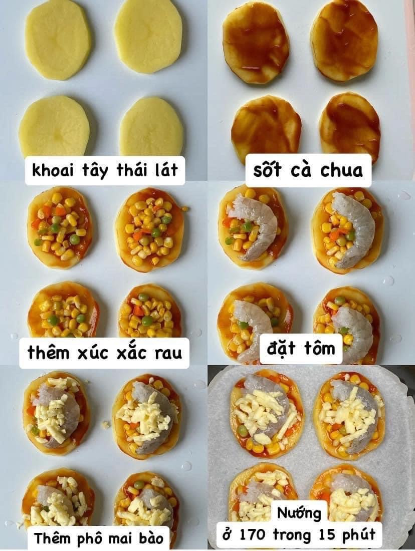 Hướng dẫn làm bánh khoai tây nướng phô mai tôm và xúc xắc rau giòn ngon