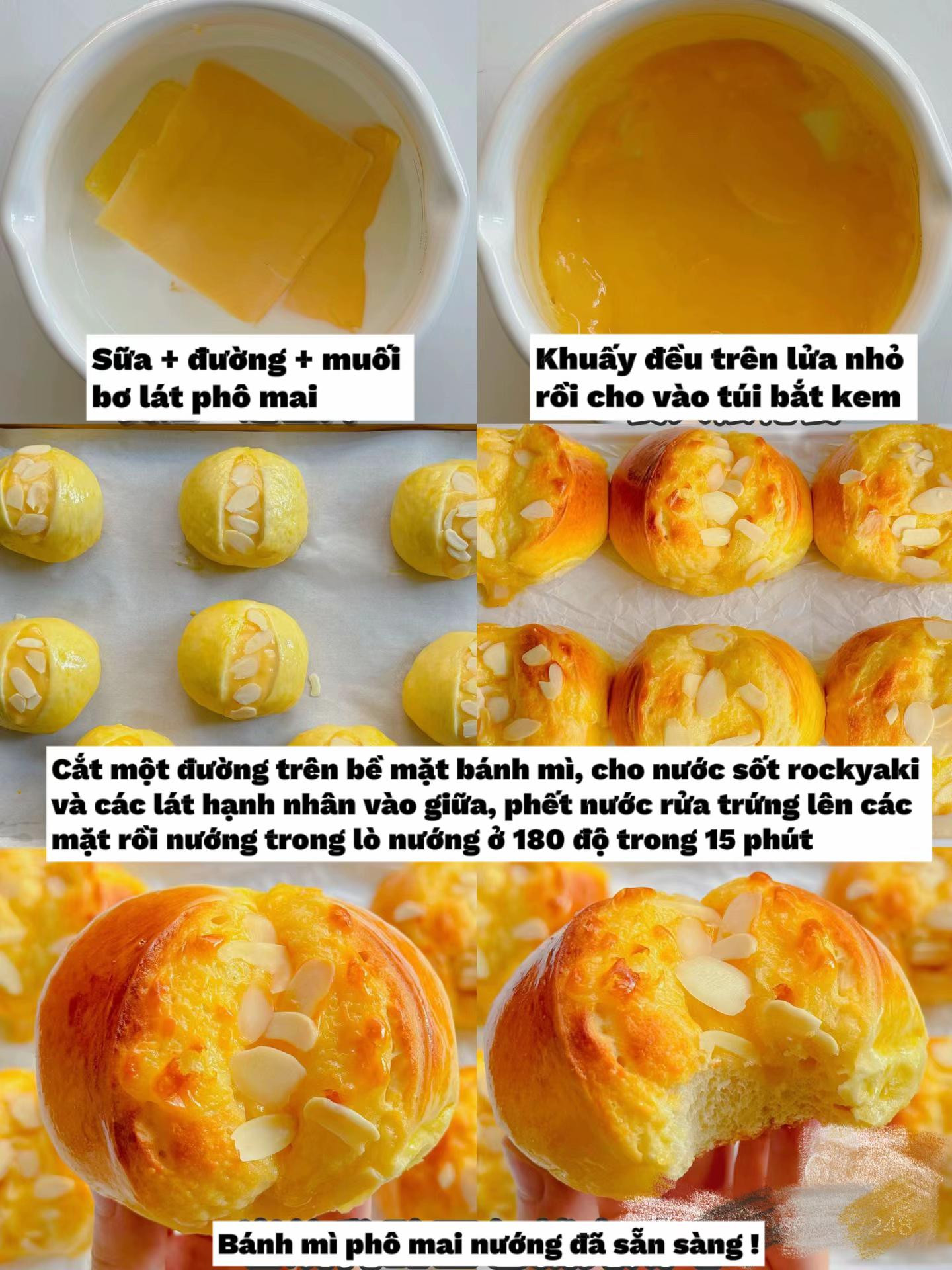 Hướng dẫn làm bánh mì phô mai nướng nhân sốt rockyaki và hạnh nhân giòn tan