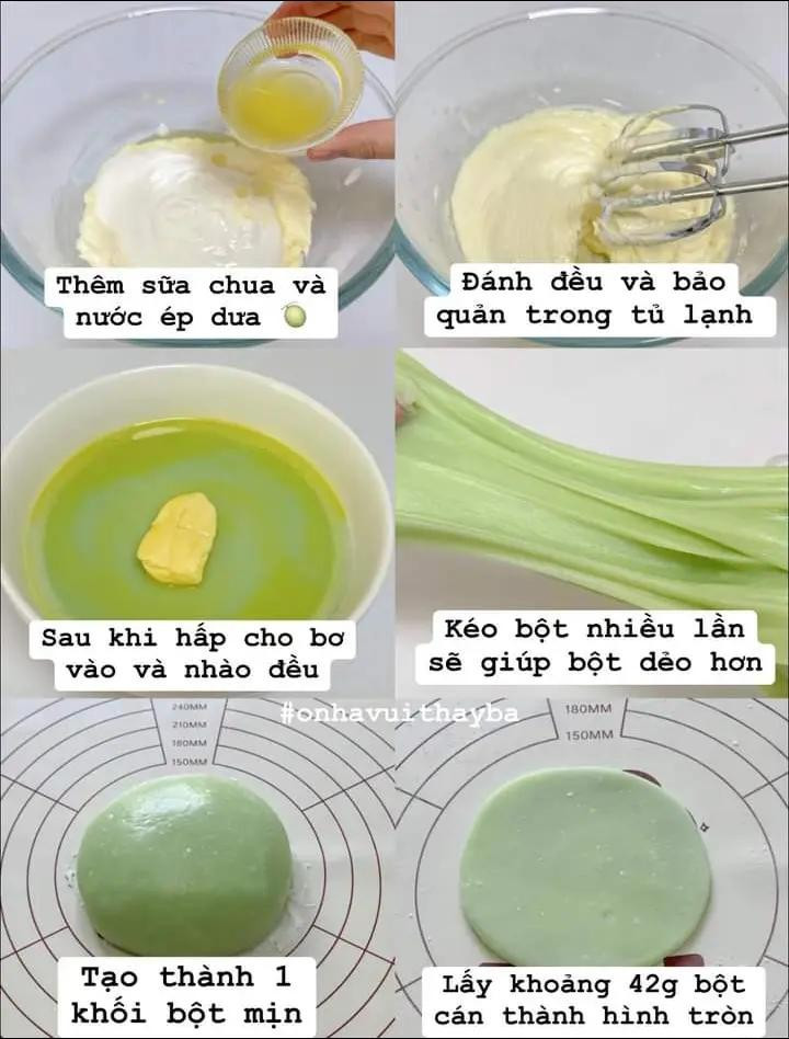 Hướng dẫn làm bánh mochi dưa lưới màu xanh lá, nhân kem phô mai và hạt dưa giòn tan