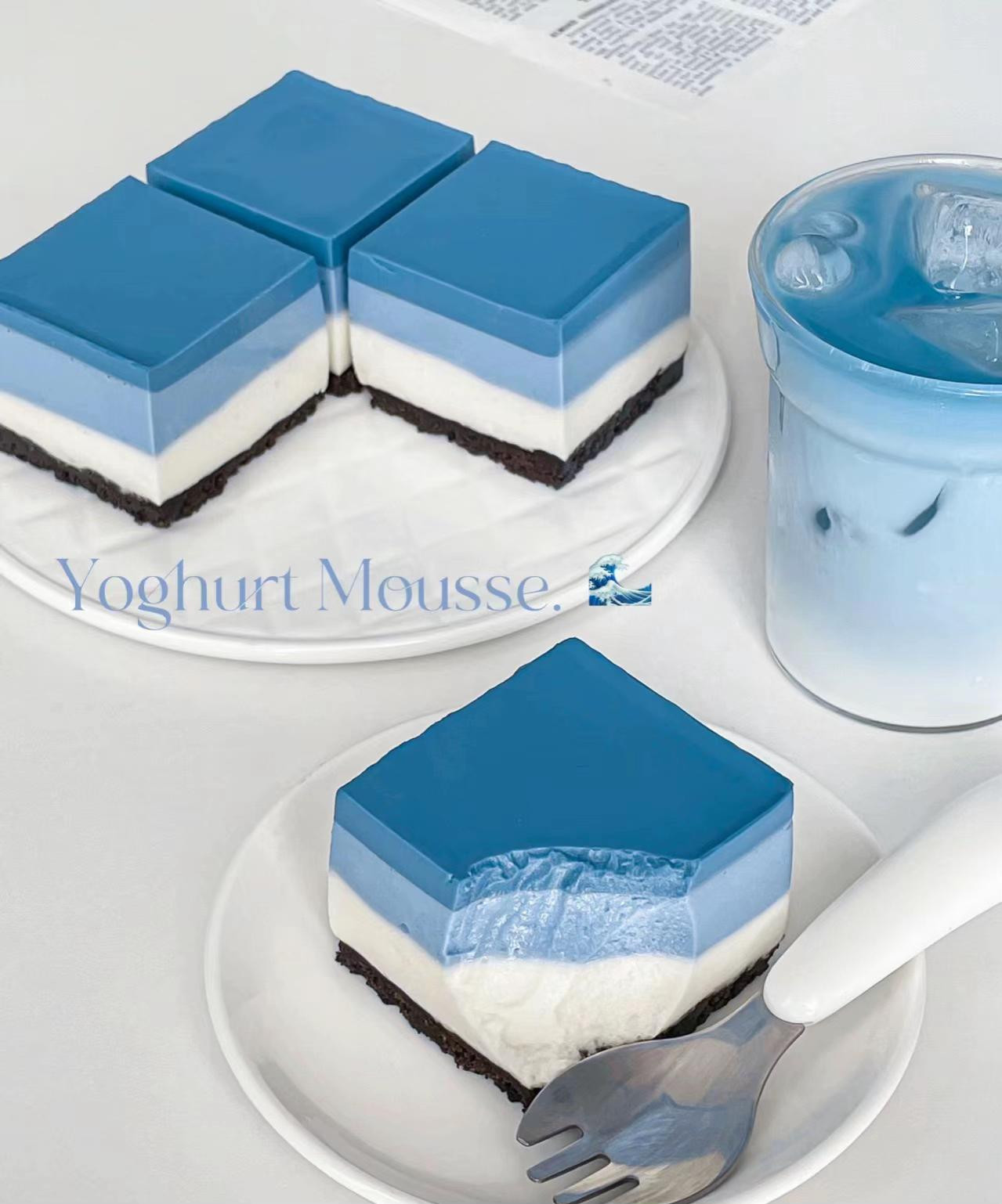 Hướng dẫn làm bánh Mousse Sữa Chua màu xanh không lò nướng, đế Oreo và thạch hoa đậu biếc
