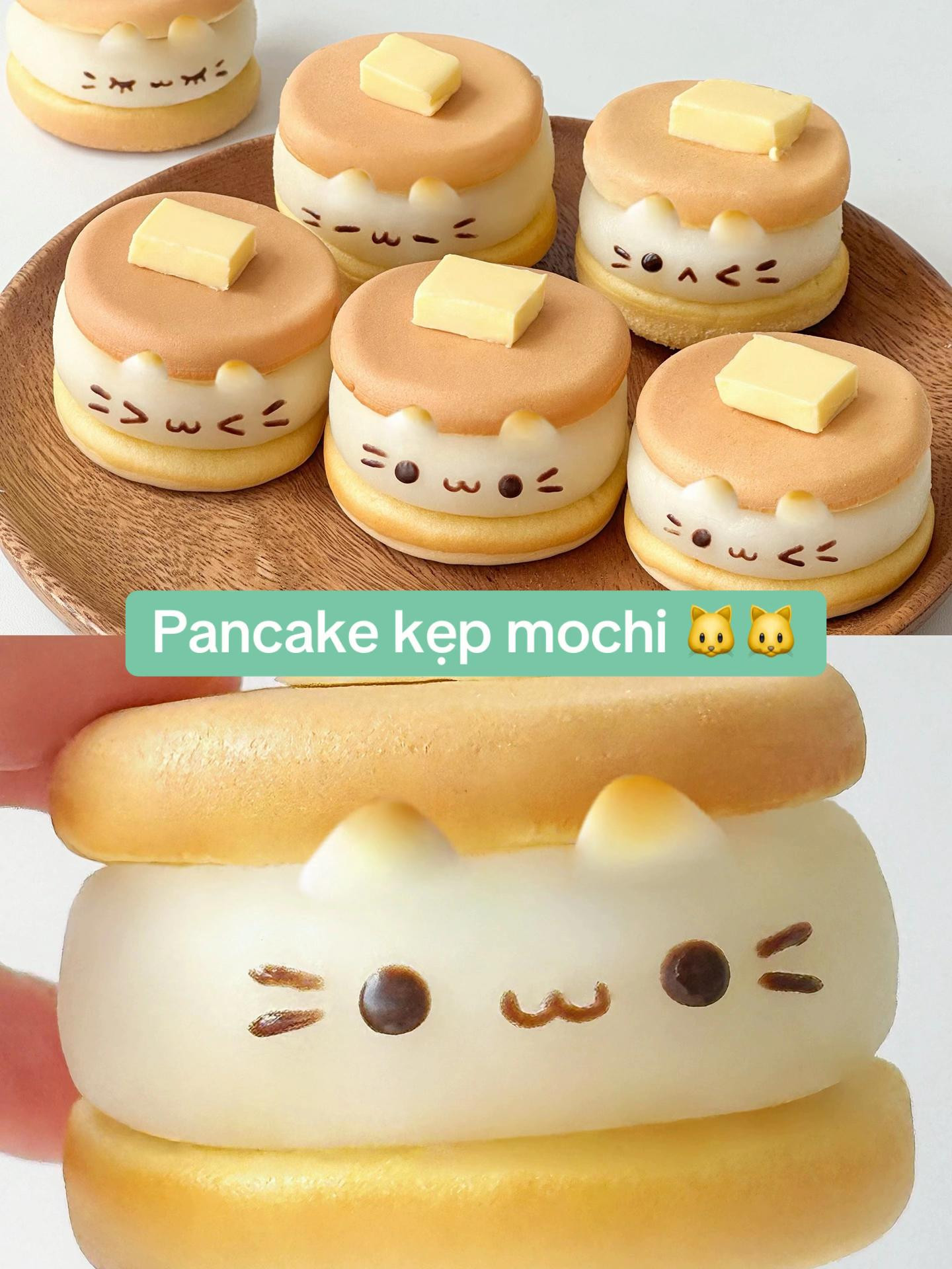 Hướng dẫn làm bánh Pancake kẹp mochi hình mèo dễ thương nhân khoai môn