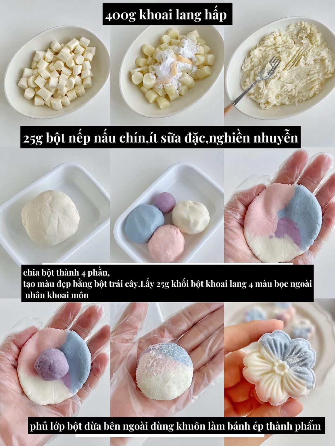 Hướng dẫn làm bánh trung thu hoa hồng handmade nhân khoai môn, vỏ bánh nhiều màu pastel đẹp mắt