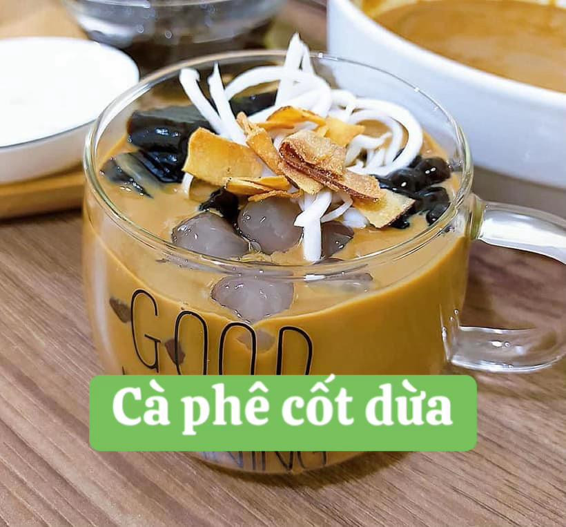 Hướng dẫn làm Cà phê cốt dừa topping trân châu, thạch đen và sợi dừa giòn