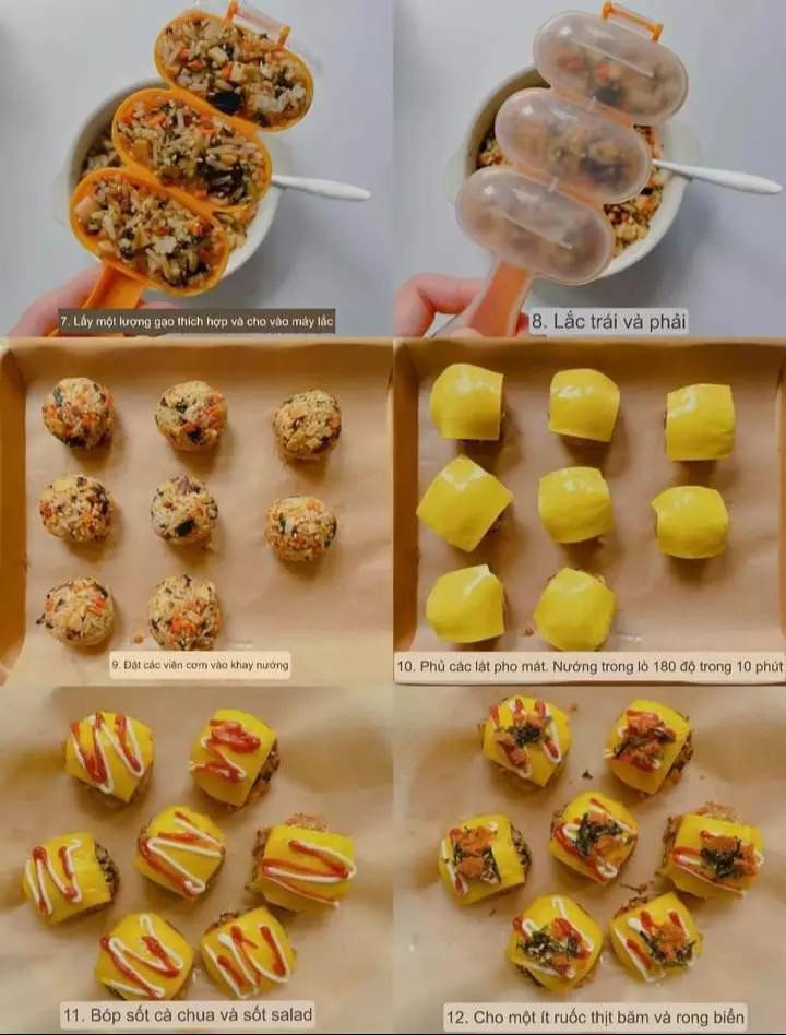 Hướng dẫn làm cơm viên phô mai sốt cà chua và salad cho bé