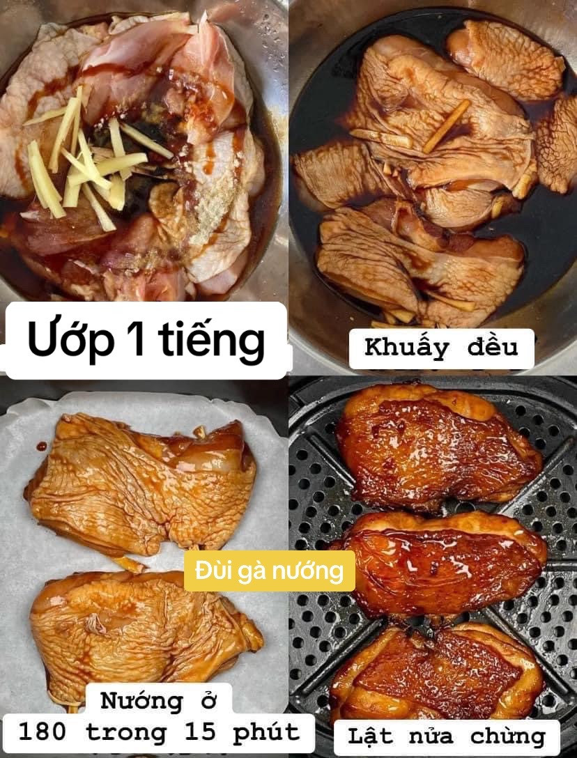 Hướng dẫn làm đùi gà nướng giòn rụm, thịt mềm mọng nước trong nồi chiên không dầu