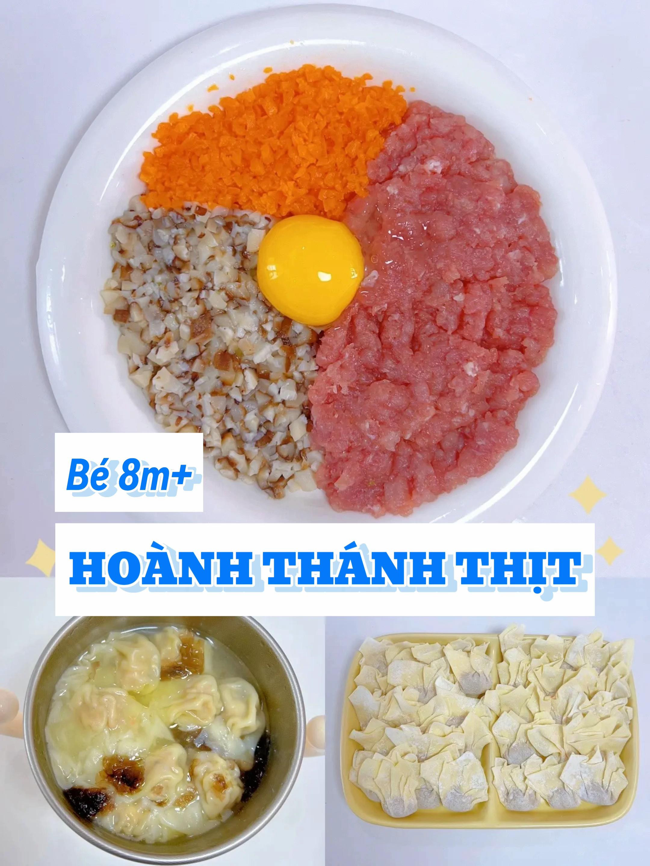 Hướng dẫn làm hoành thánh thịt heo nấm đông cô, cà rốt cho bé ăn dặm từ 8 tháng tuổi