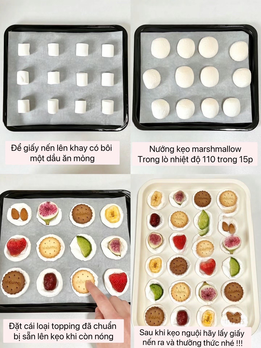 Hướng dẫn làm kẹo marshmallow nướng giòn kết hợp bánh quy, trái cây sấy khô và hạt điều
