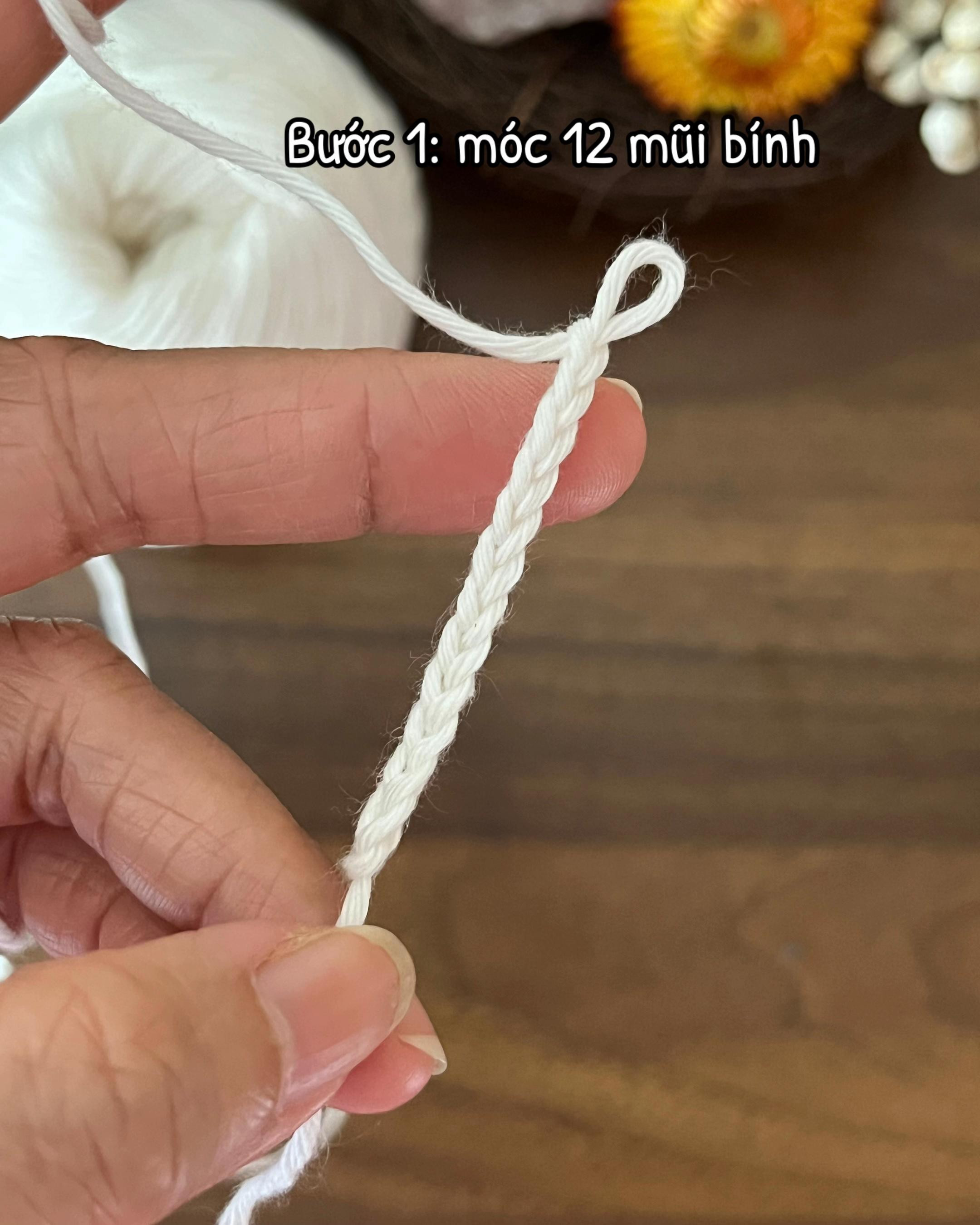 Hướng dẫn làm kẹp tóc hoa sứ móc len màu trắng hồng