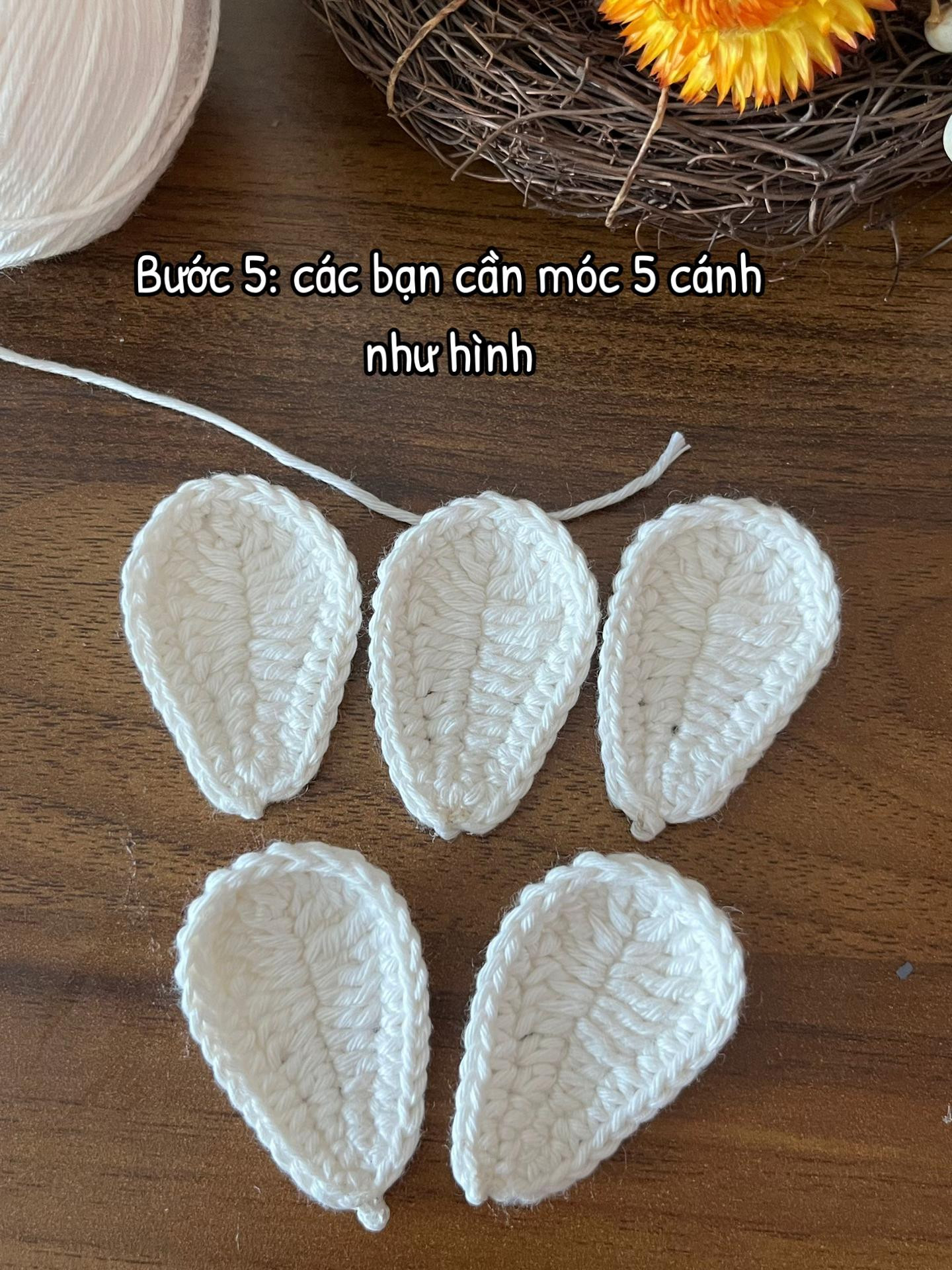 Hướng dẫn làm kẹp tóc hoa sứ móc len màu trắng hồng