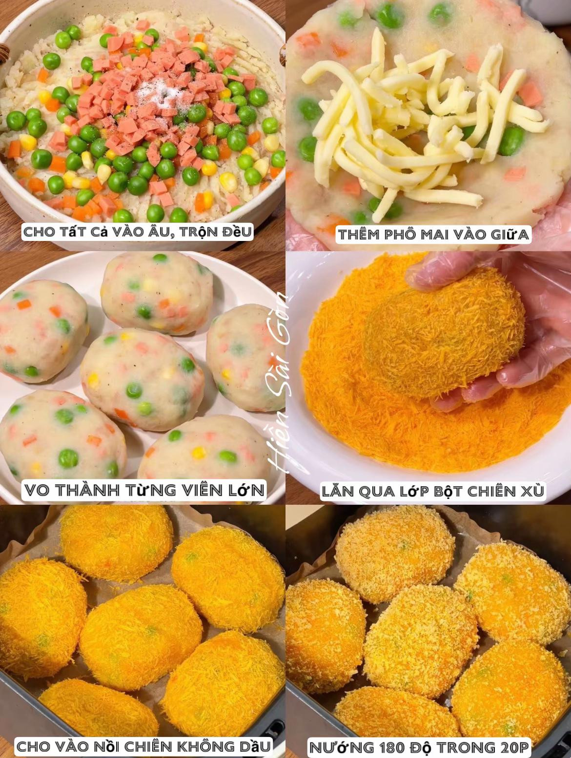 Hướng dẫn làm khoai tây chiên phô mai拉丝 ngon tuyệt với xúc xích, đậu và cà rốt