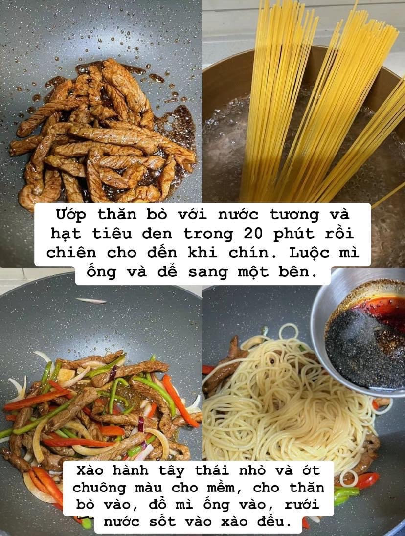 Hướng dẫn làm mì xào thăn bò với ớt chuông và hành tây, sốt nước tương đậm đà