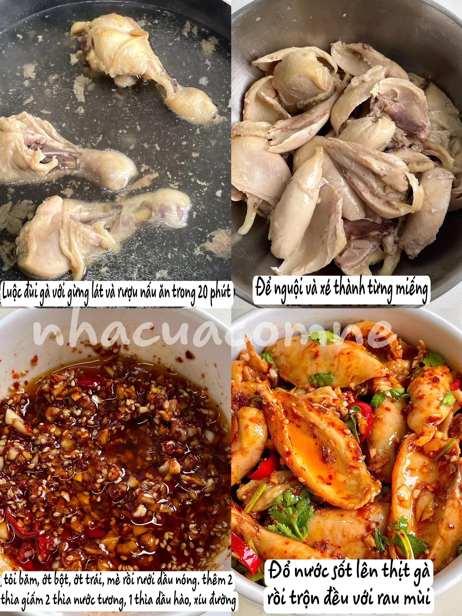 Hướng dẫn làm món gà xé phay trộn sốt tỏi ớt cay, thơm mùi rau răm và vừng rang giòn tan