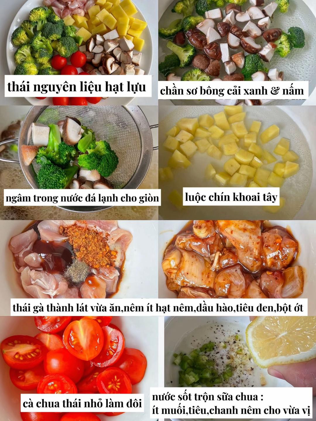 Hướng dẫn làm món salad gà với khoai tây, nấm và bông cải xanh kèm sốt sữa chua chanh