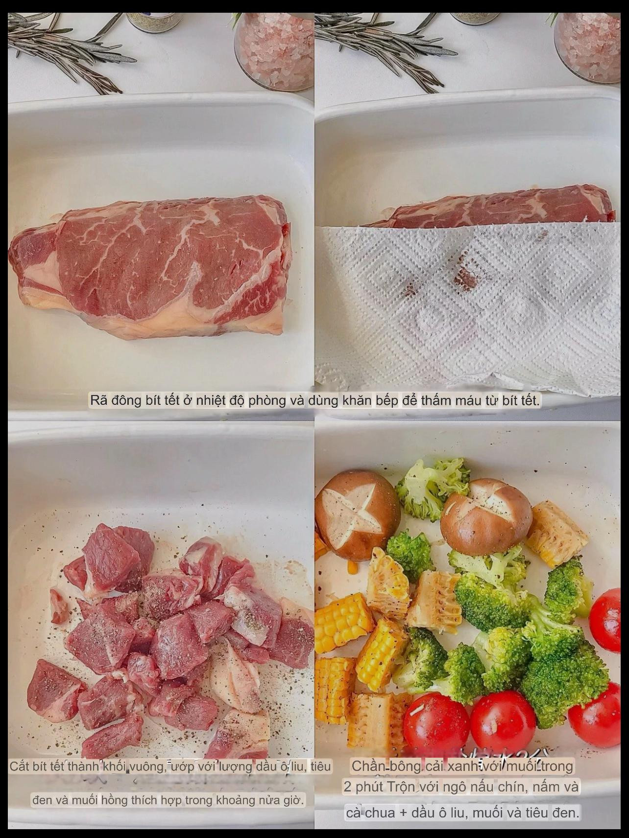 Hướng dẫn làm món thịt bò nướng phô mai kết hợp rau củ thập cẩm, nấm, ngô và cà chua bi