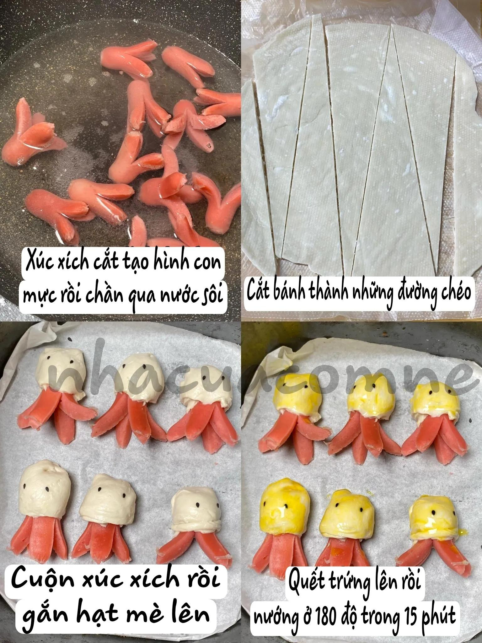 Hướng dẫn làm món xúc xích hình con mực dễ thương, cuốn bánh tráng và nướng giòn thơm