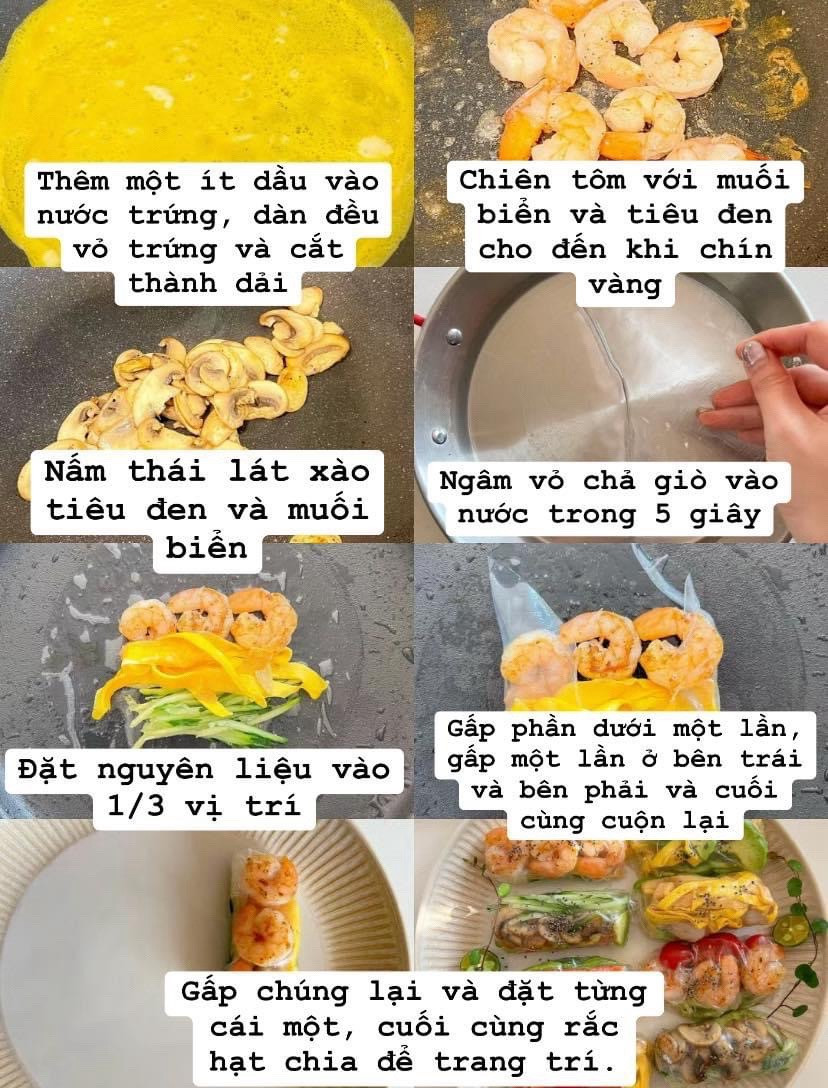 Hướng dẫn làm nem cuốn tôm, que cua và da trứng với bơ, dưa chuột thái lát