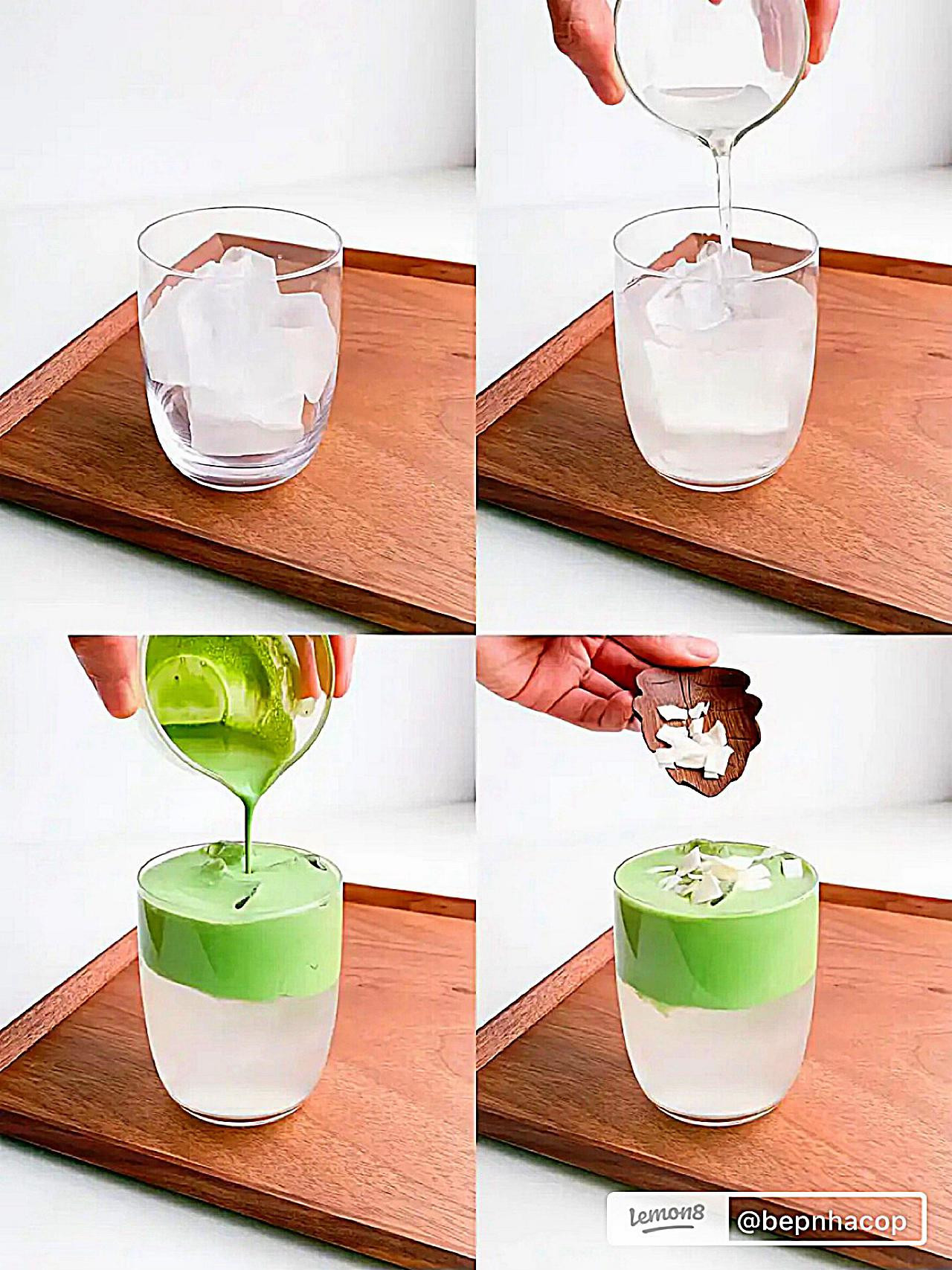 Hướng dẫn làm nước dừa matcha latte, món đồ uống xanh tươi mát, healthy và đang trend