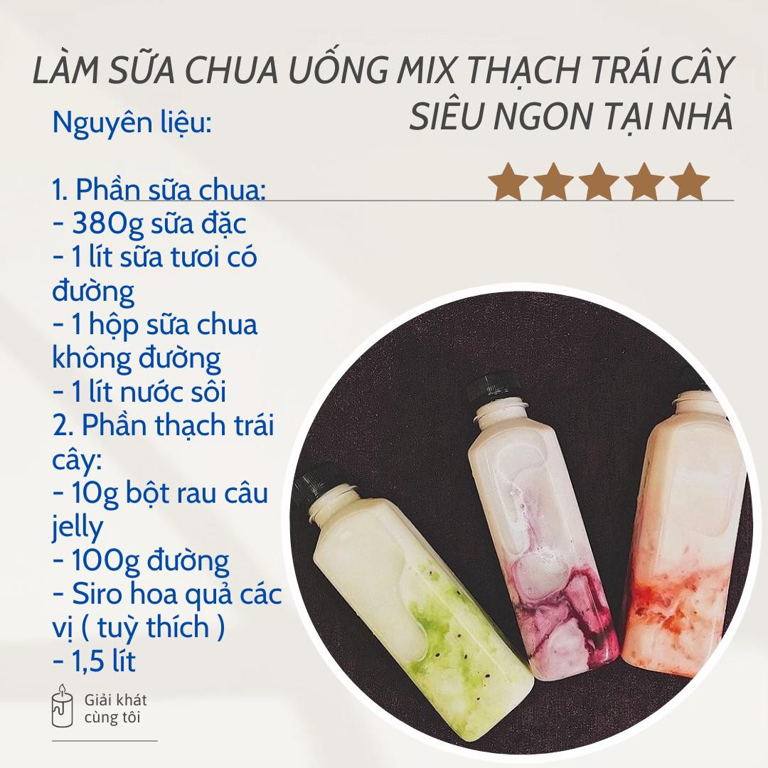 Hướng dẫn làm sữa chua uống mix thạch trái cây siêu ngon tại nhà