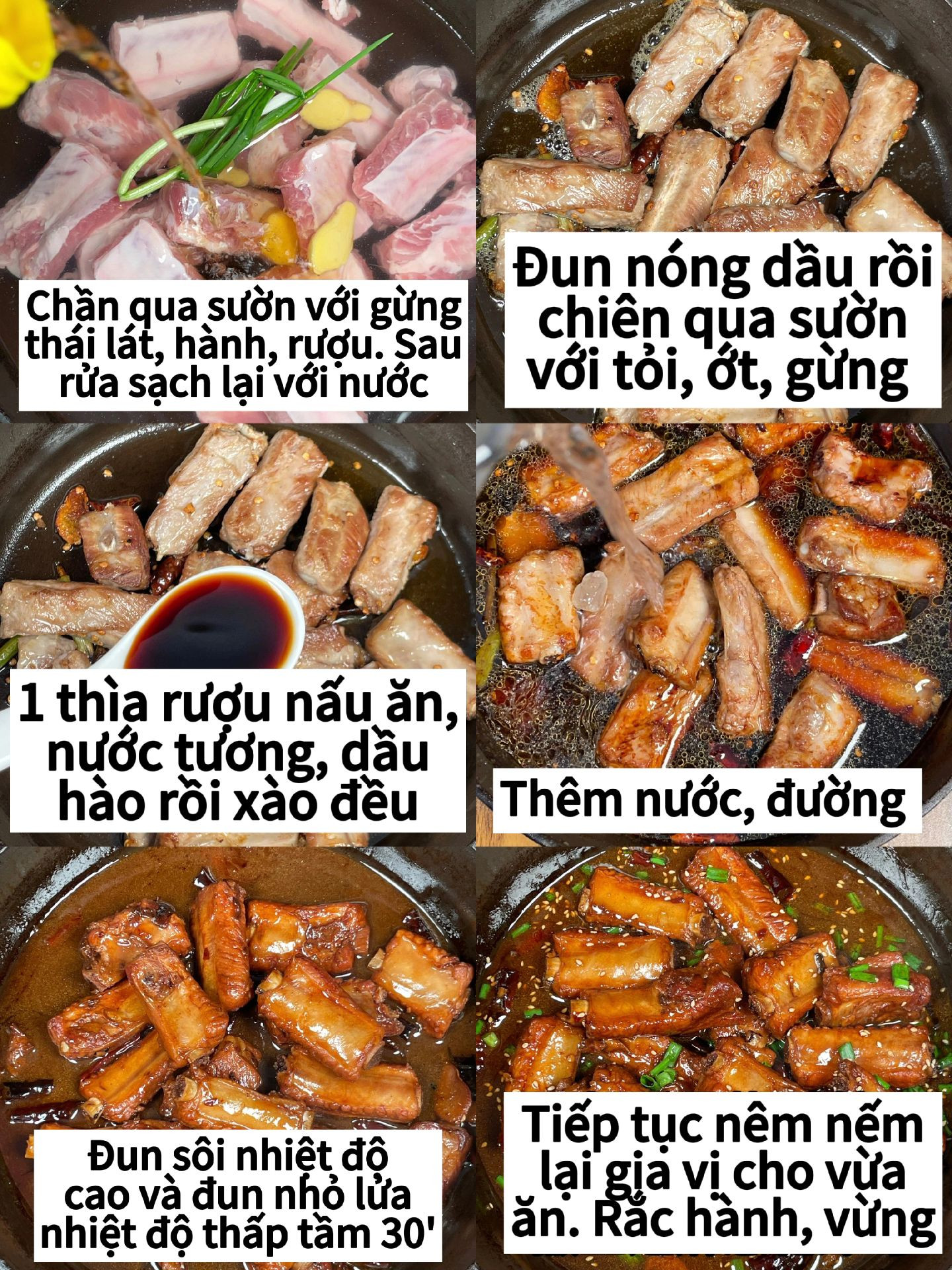 Hướng dẫn làm sườn rim nước tương sốt ngọt, rắc vừng và hành lá