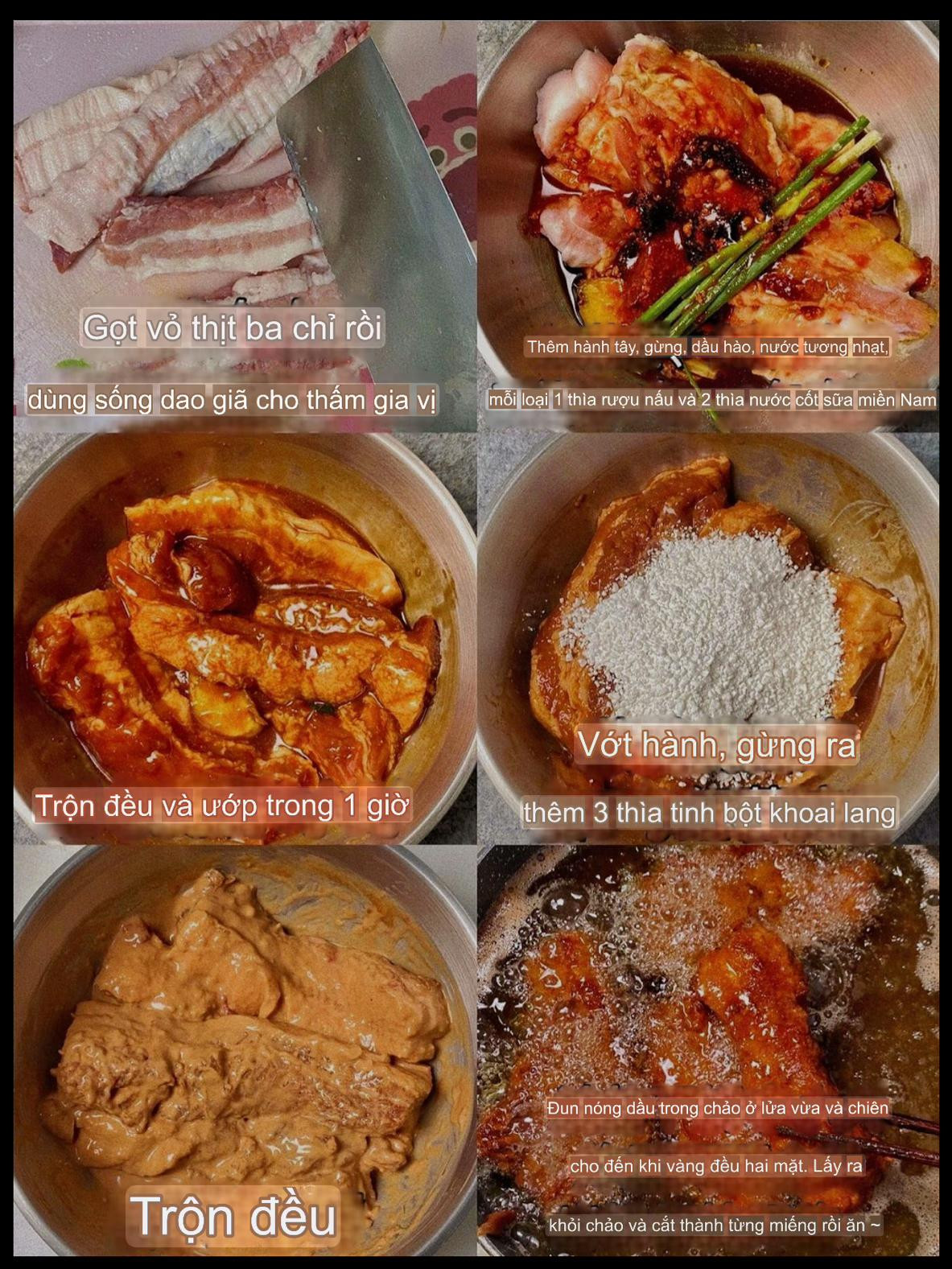 Hướng dẫn làm thịt ba chỉ chiên giòn da, màu nâu đỏ hấp dẫn