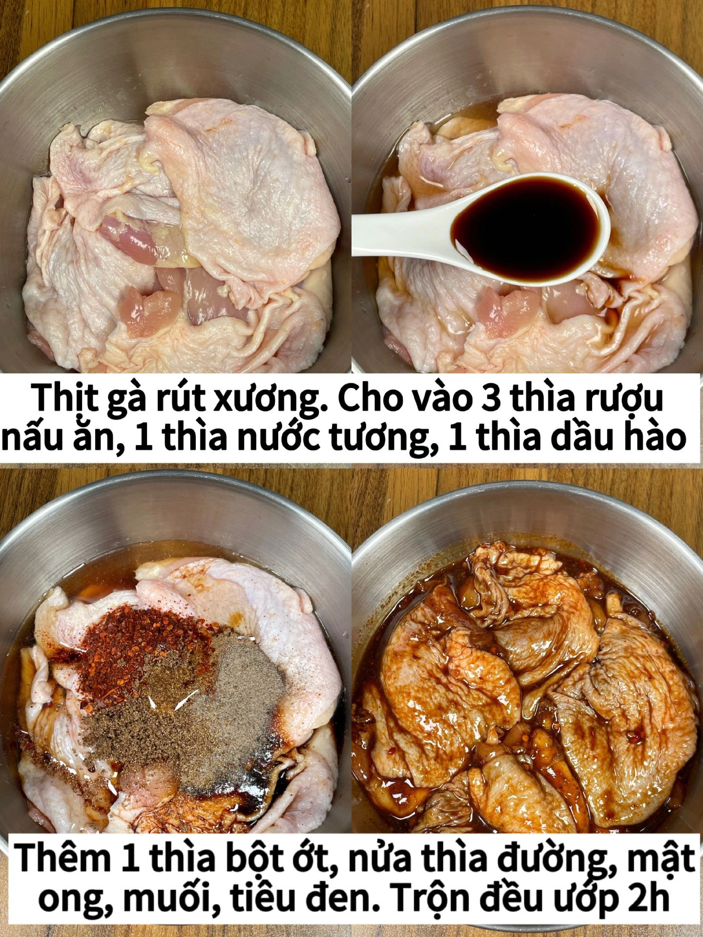 Hướng dẫn làm thịt gà rút xương nướng mật ong ớt cay, giòn da vàng ruộm