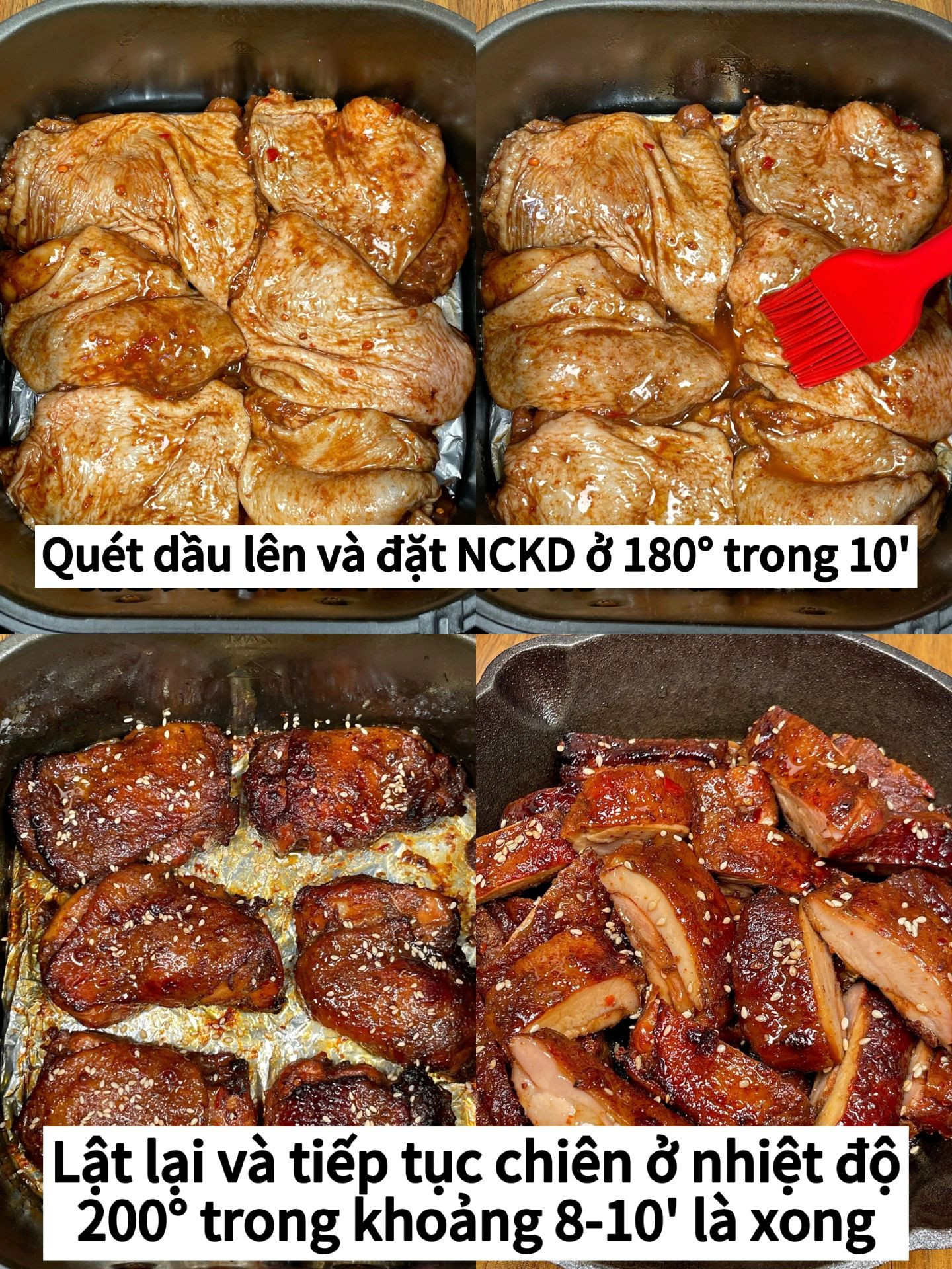 Hướng dẫn làm thịt gà rút xương nướng mật ong ớt cay, giòn da vàng ruộm