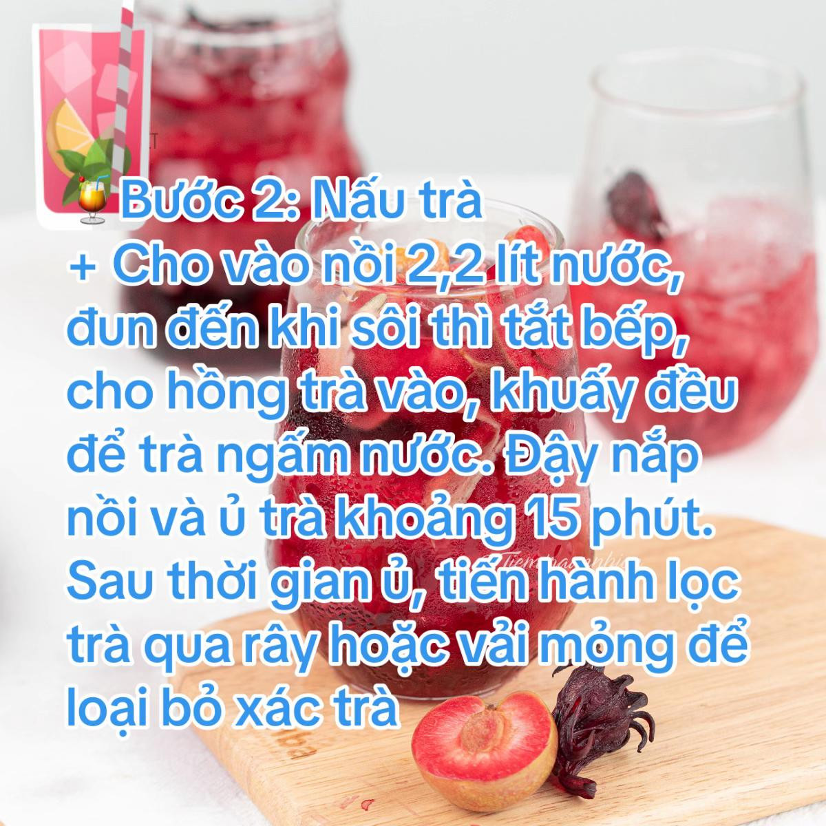 Hướng dẫn làm trà mận giải khát với hồng trà, sirup việt quất và trân châu trắng